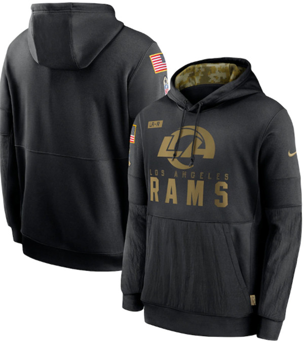 Men's Los Angeles Rams 2020 Black Salute to Service Sideline Performance Pullover NFL Hoodie